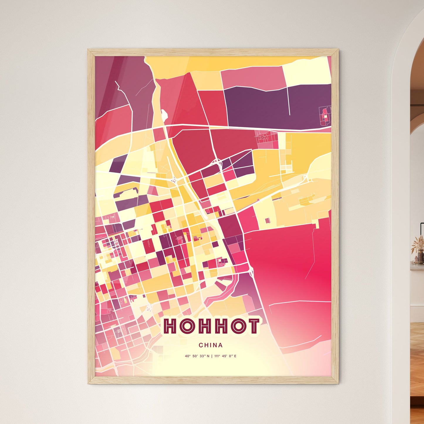 Colorful HOHHOT CHINA Fine Art Map Hot Red