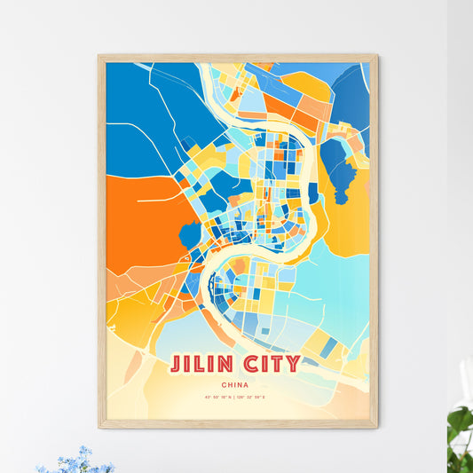 Colorful JILIN CITY CHINA Fine Art Map Blue Orange