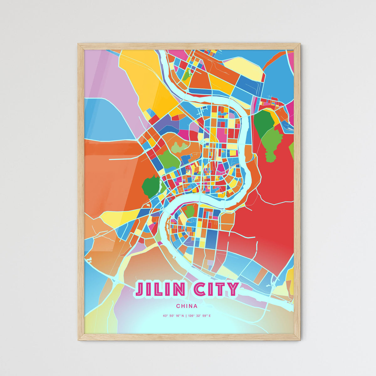 Colorful JILIN CITY CHINA Fine Art Map Crazy Colors