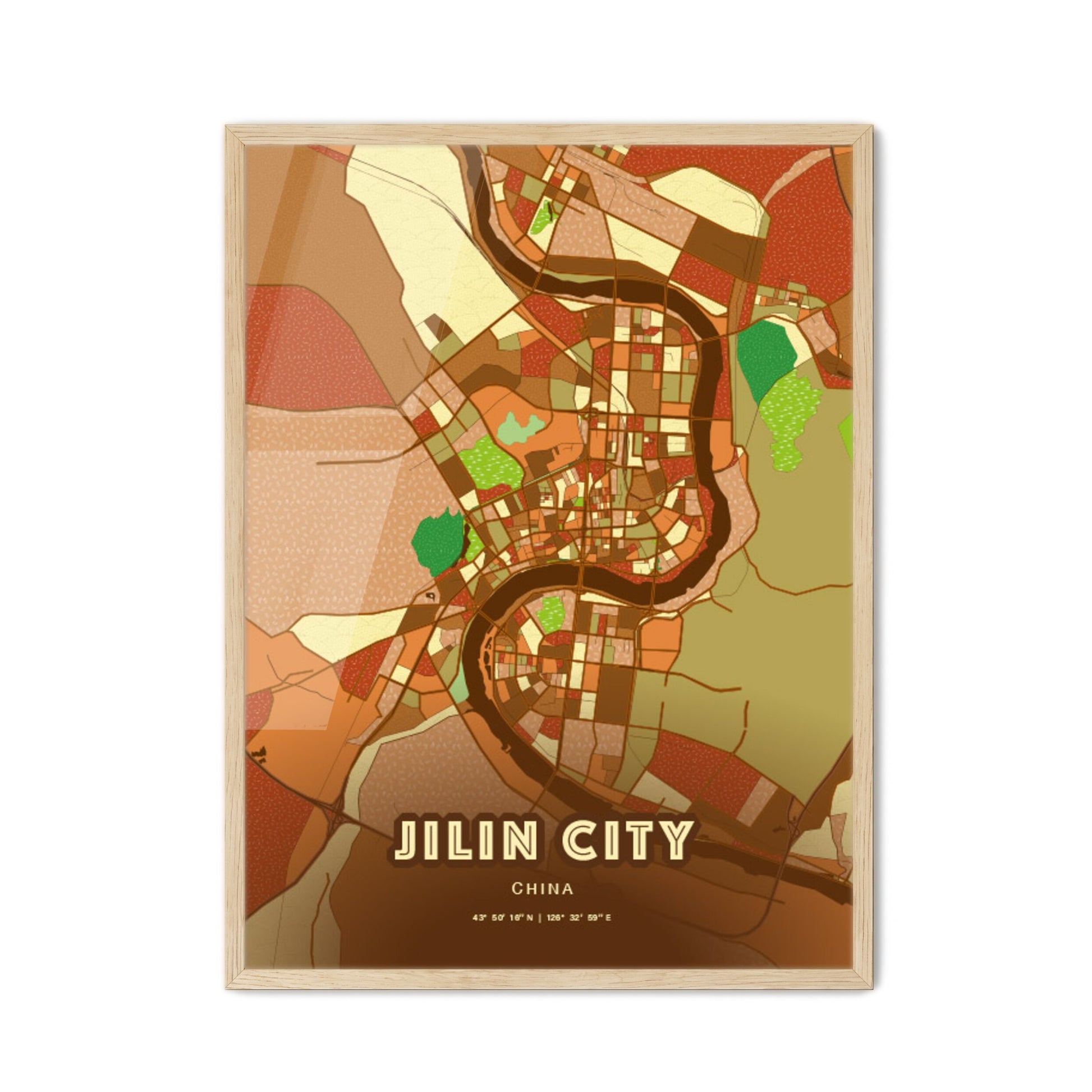 Colorful JILIN CITY CHINA Fine Art Map Farmhouse