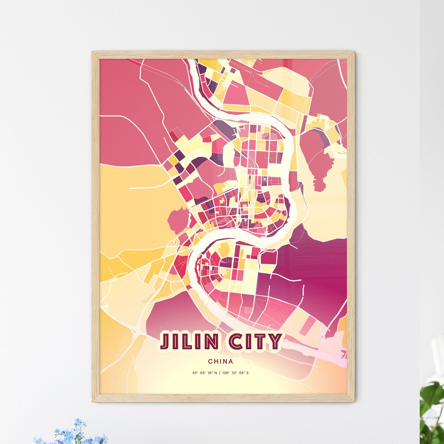 Colorful JILIN CITY CHINA Fine Art Map Hot Red