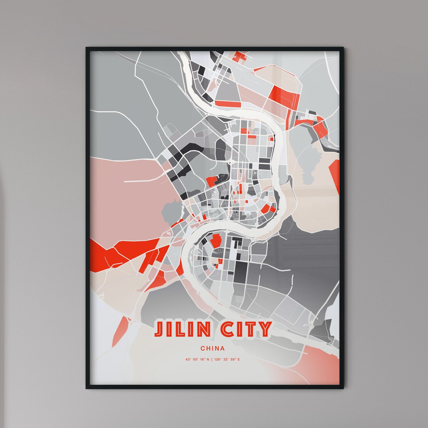 Colorful JILIN CITY CHINA Fine Art Map Modern