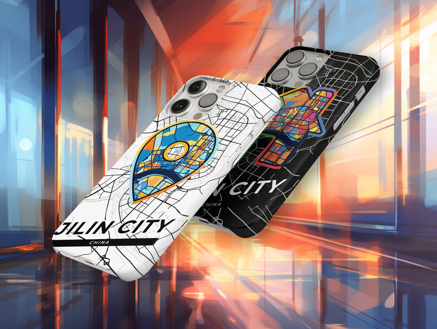 Jilin City China slim phone case with colorful icon. Birthday, wedding or housewarming gift. Couple match cases.