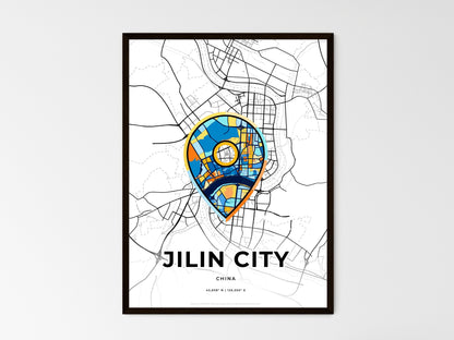 JILIN CITY CHINA minimal art map with a colorful icon. Where it all began, Couple map gift. Style 1