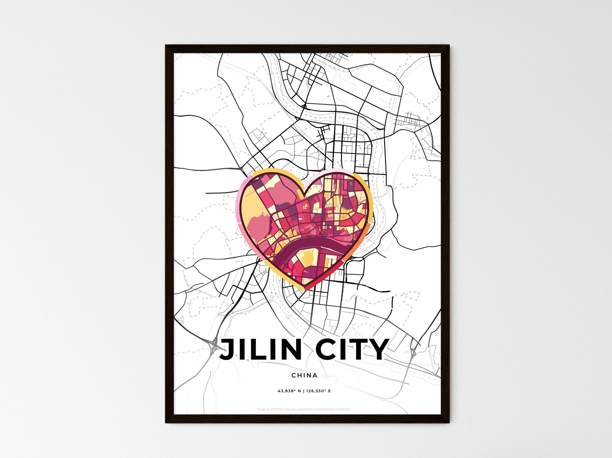 JILIN CITY CHINA minimal art map with a colorful icon. Where it all began, Couple map gift. Style 2