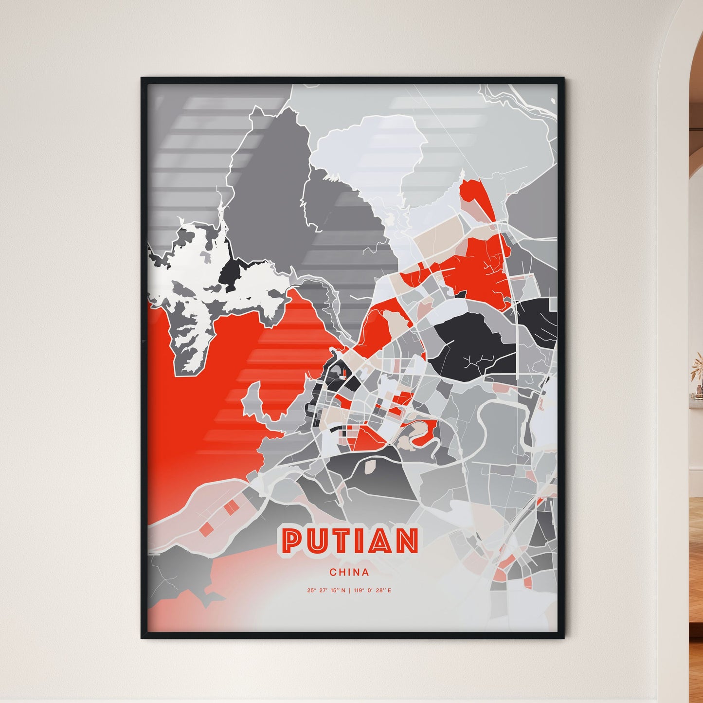 Colorful PUTIAN CHINA Fine Art Map Modern