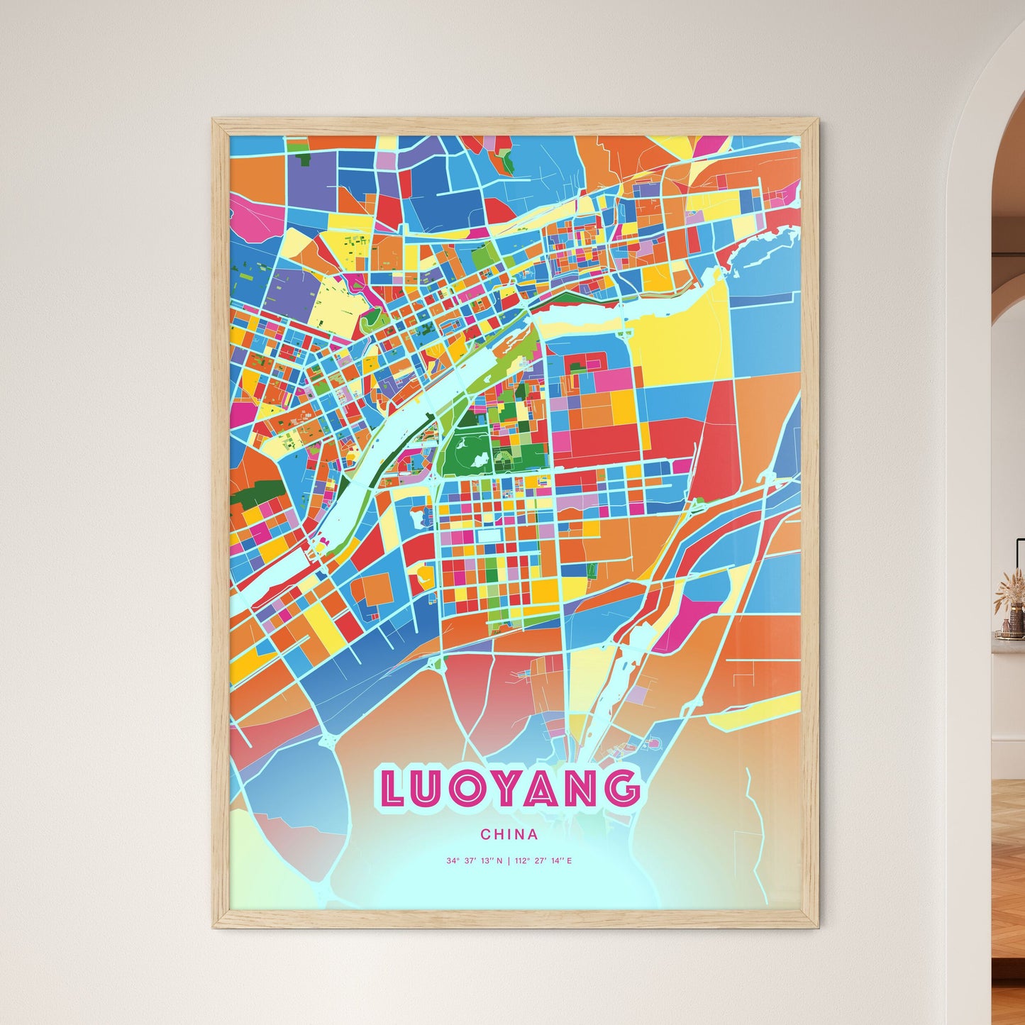 Colorful LUOYANG CHINA Fine Art Map Crazy Colors