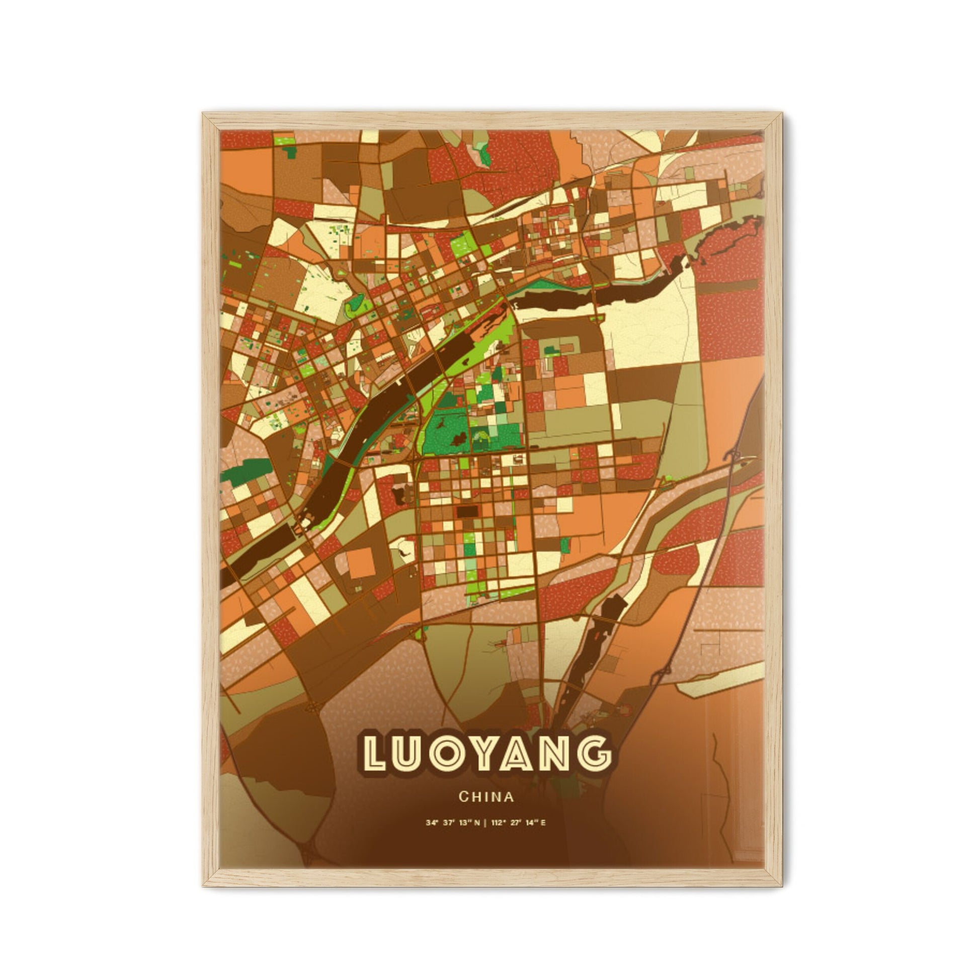 Colorful LUOYANG CHINA Fine Art Map Farmhouse