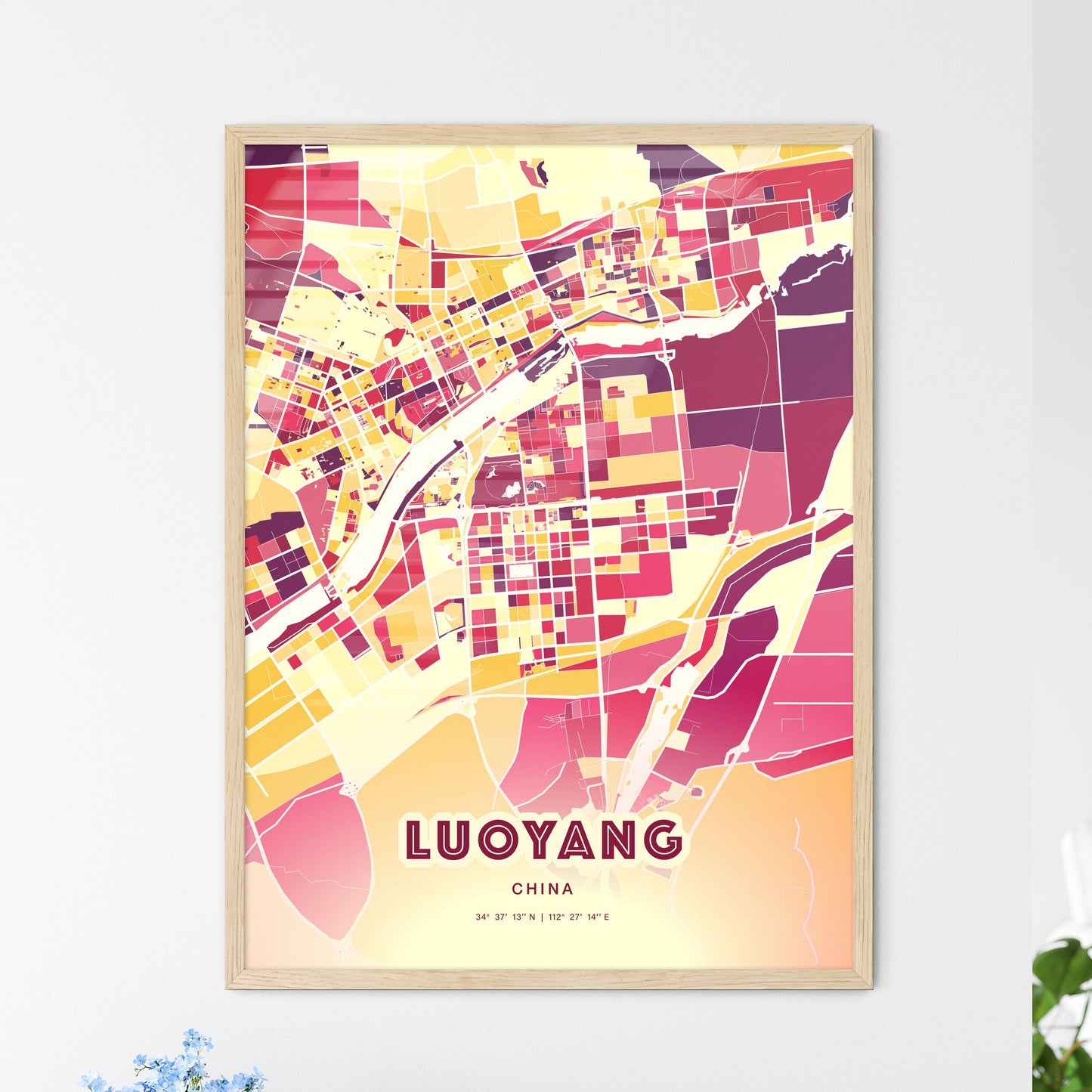 Colorful LUOYANG CHINA Fine Art Map Hot Red