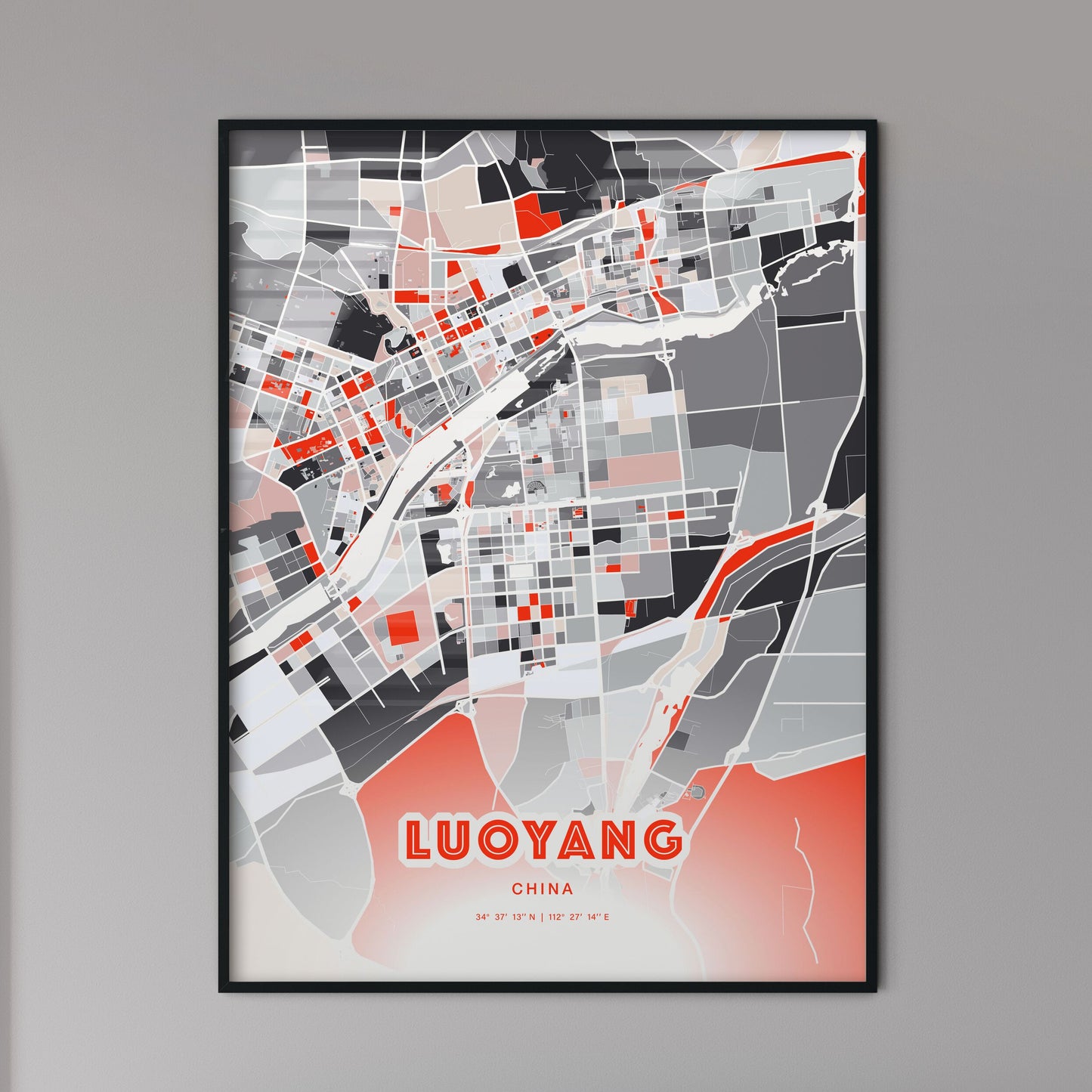 Colorful LUOYANG CHINA Fine Art Map Modern