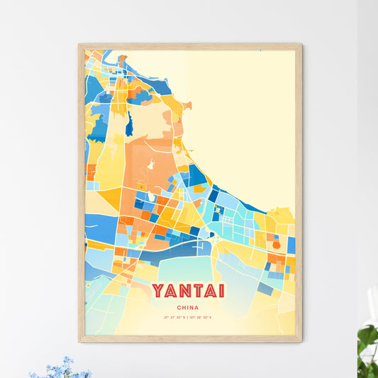 Colorful YANTAI CHINA Fine Art Map Blue Orange