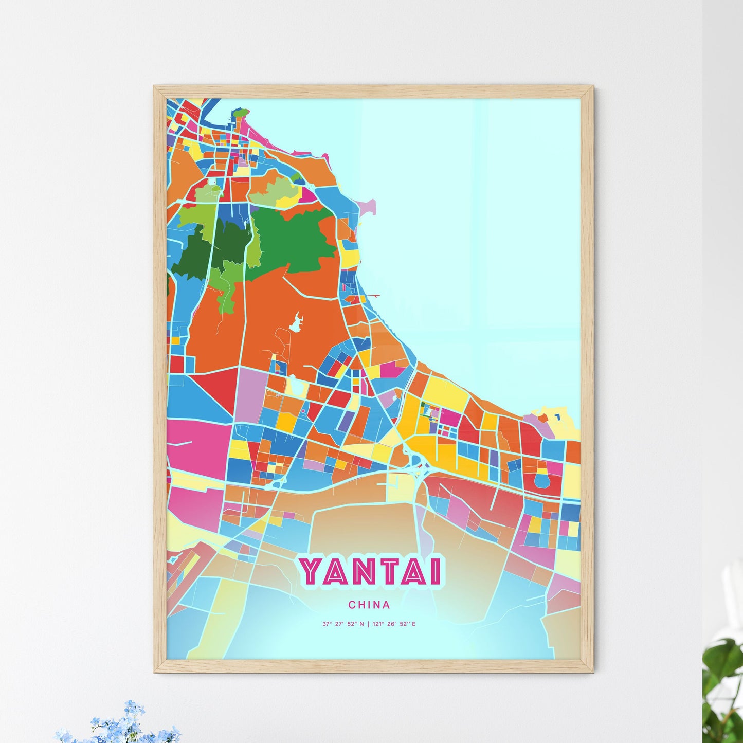 Colorful YANTAI CHINA Fine Art Map Crazy Colors