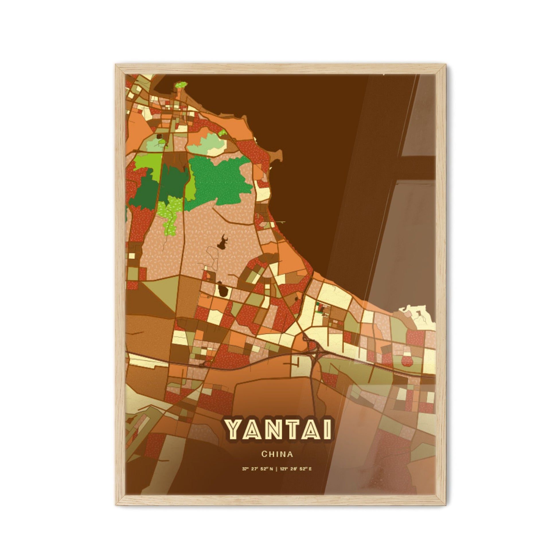 Colorful YANTAI CHINA Fine Art Map Farmhouse