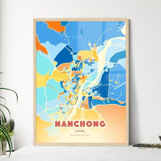 Colorful NANCHONG CHINA Fine Art Map Blue Orange