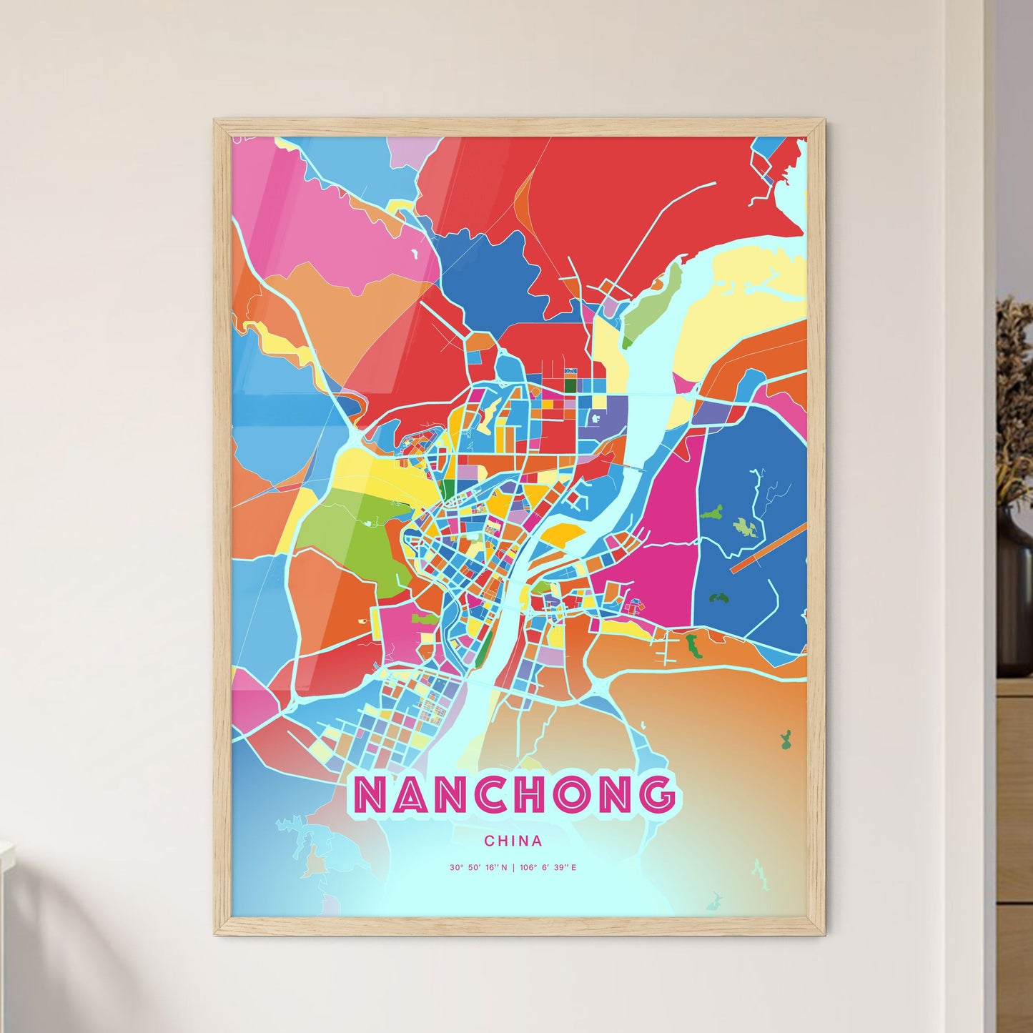Colorful NANCHONG CHINA Fine Art Map Crazy Colors