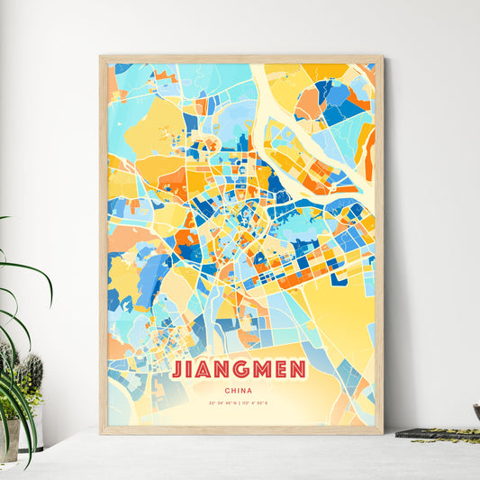 Colorful JIANGMEN CHINA Fine Art Map Blue Orange