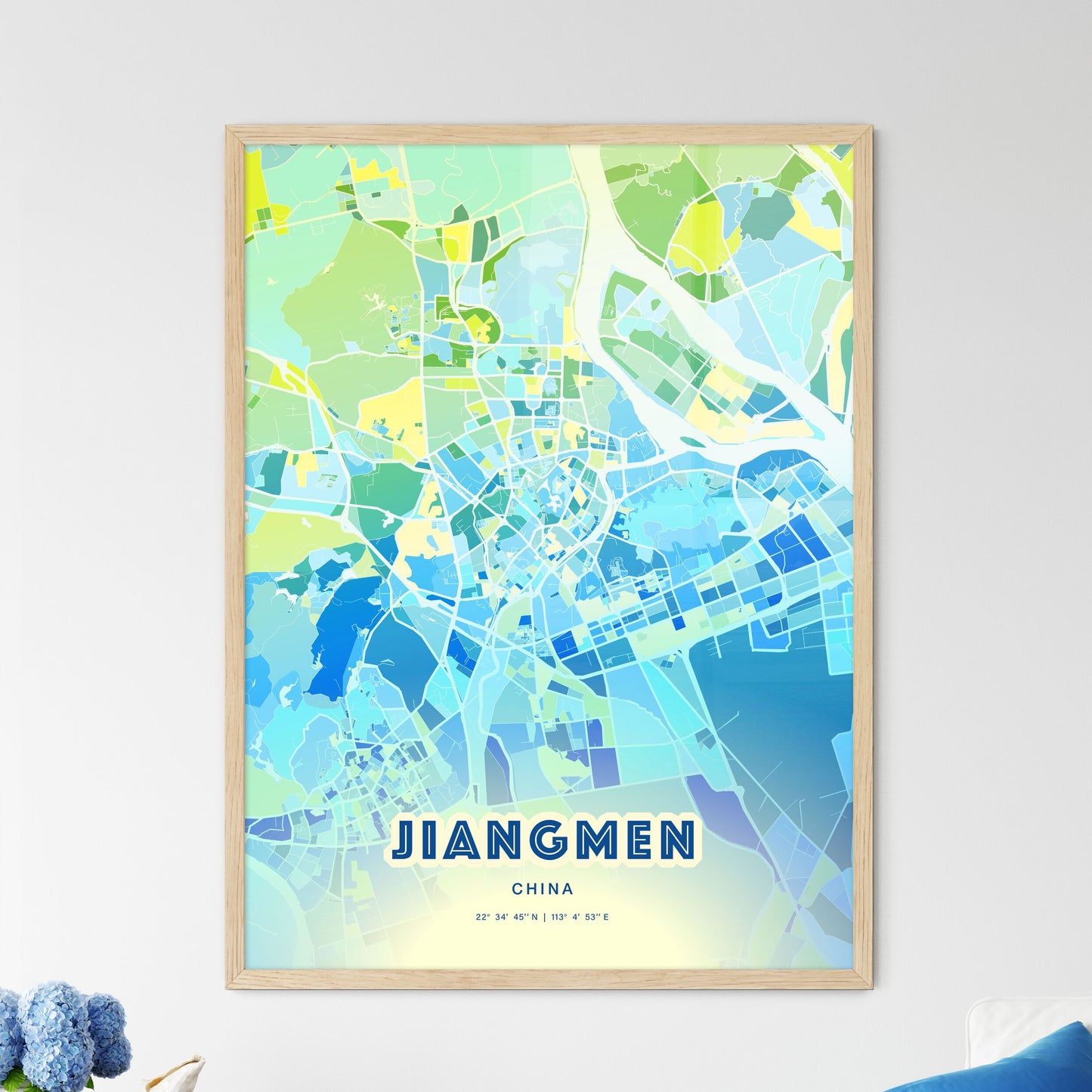 Colorful JIANGMEN CHINA Fine Art Map Cool Blue