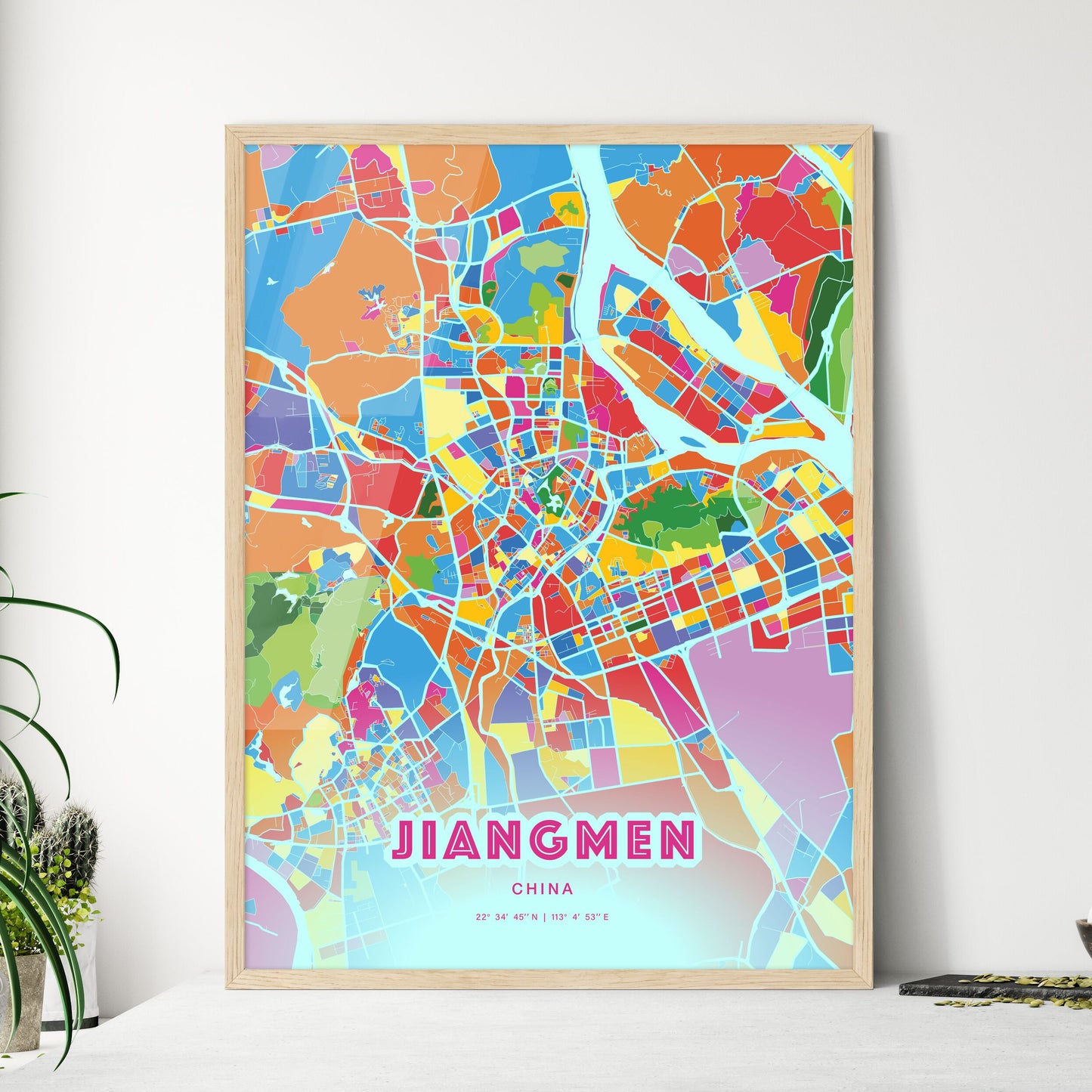 Colorful JIANGMEN CHINA Fine Art Map Crazy Colors