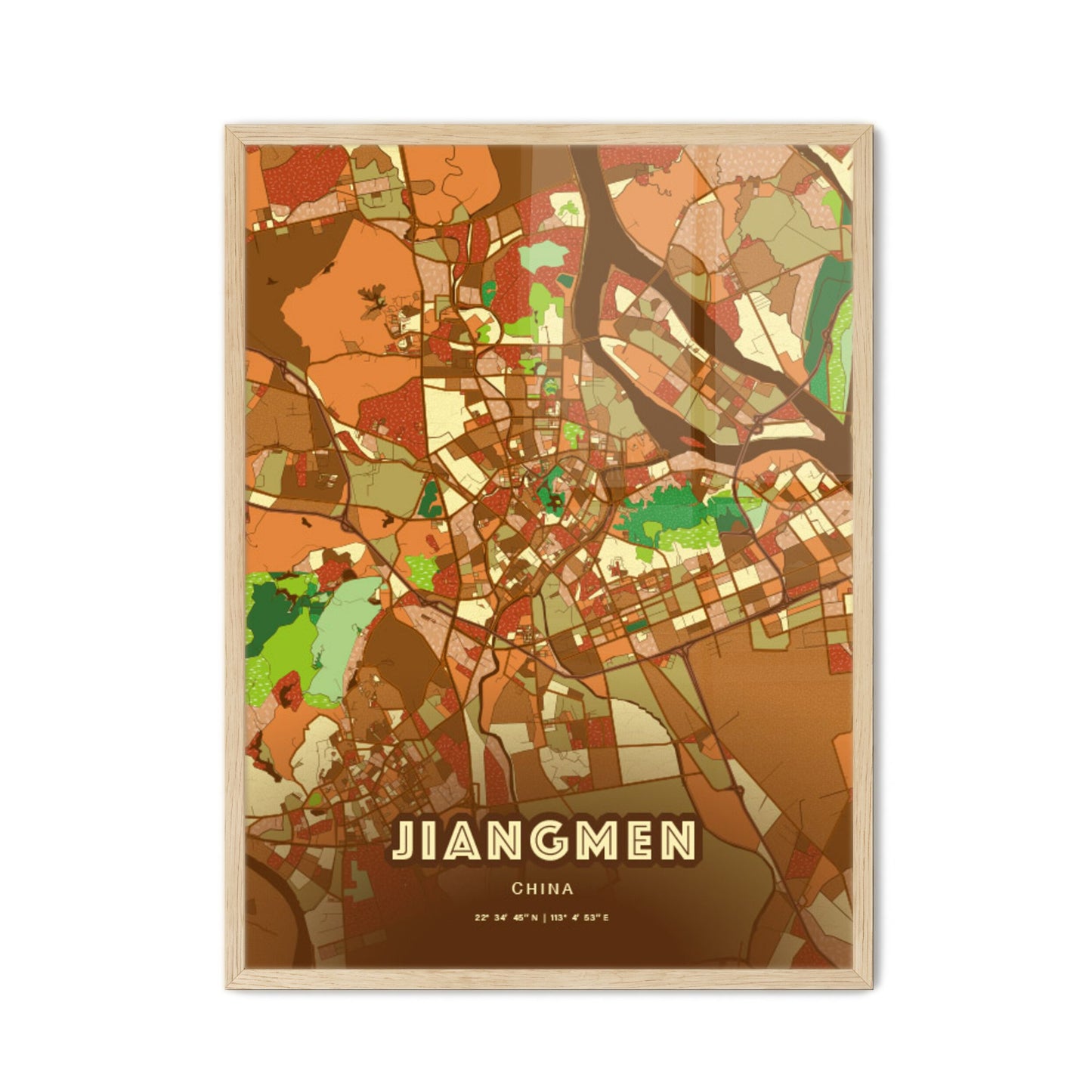 Colorful JIANGMEN CHINA Fine Art Map Farmhouse