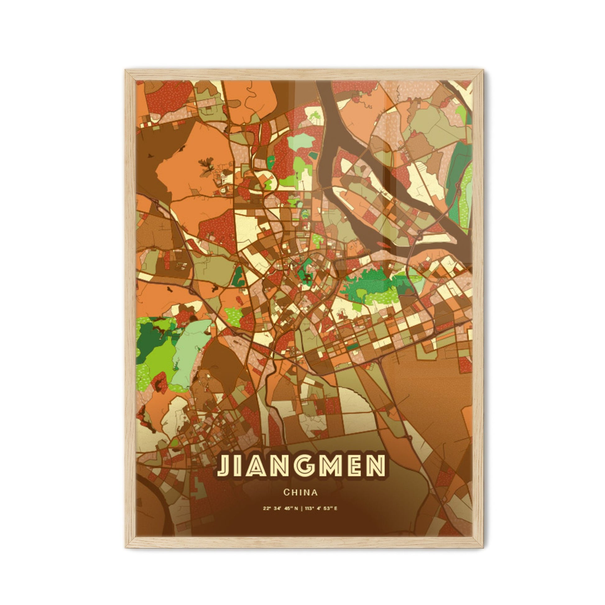 Colorful JIANGMEN CHINA Fine Art Map Farmhouse