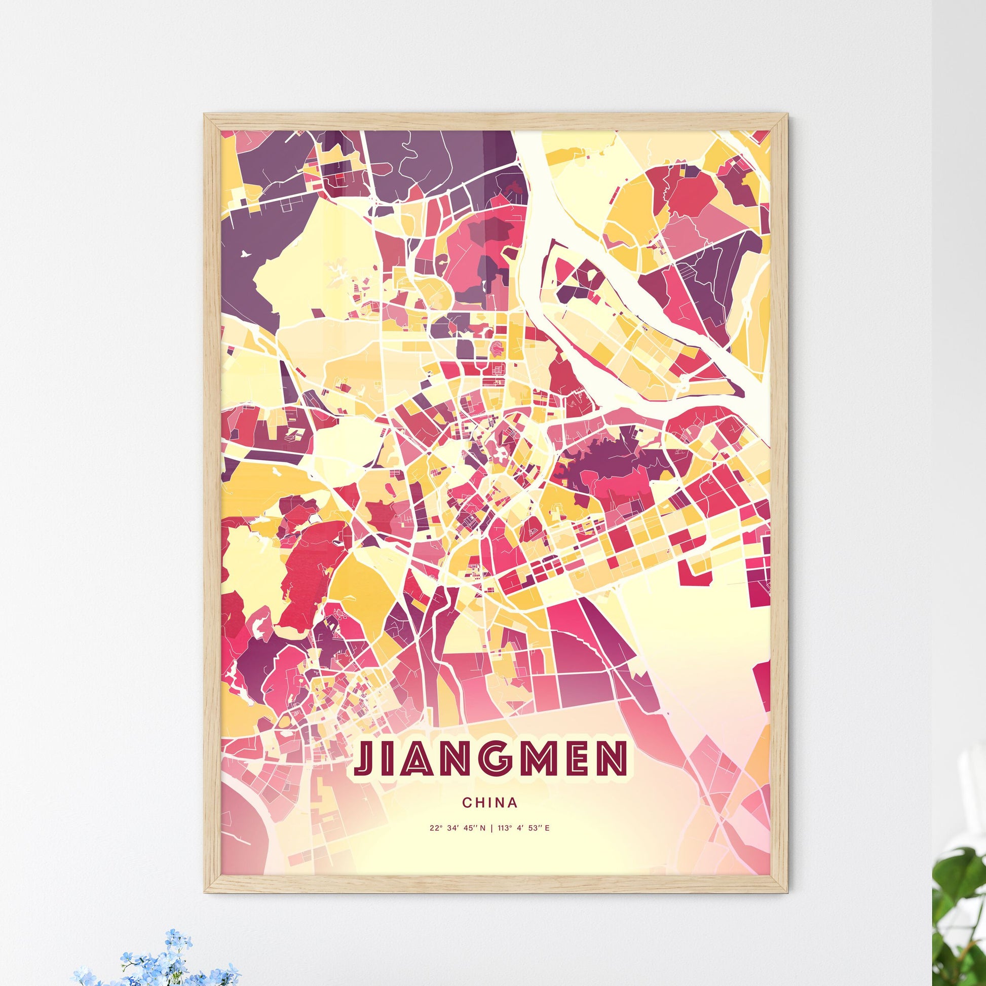 Colorful JIANGMEN CHINA Fine Art Map Hot Red