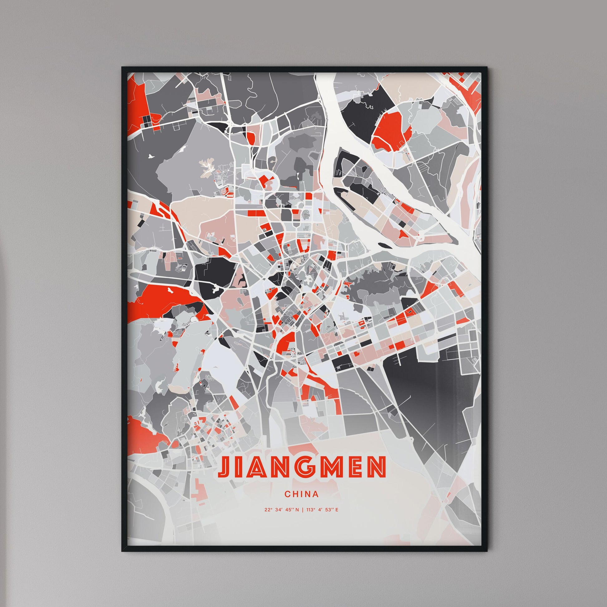 Colorful JIANGMEN CHINA Fine Art Map Modern