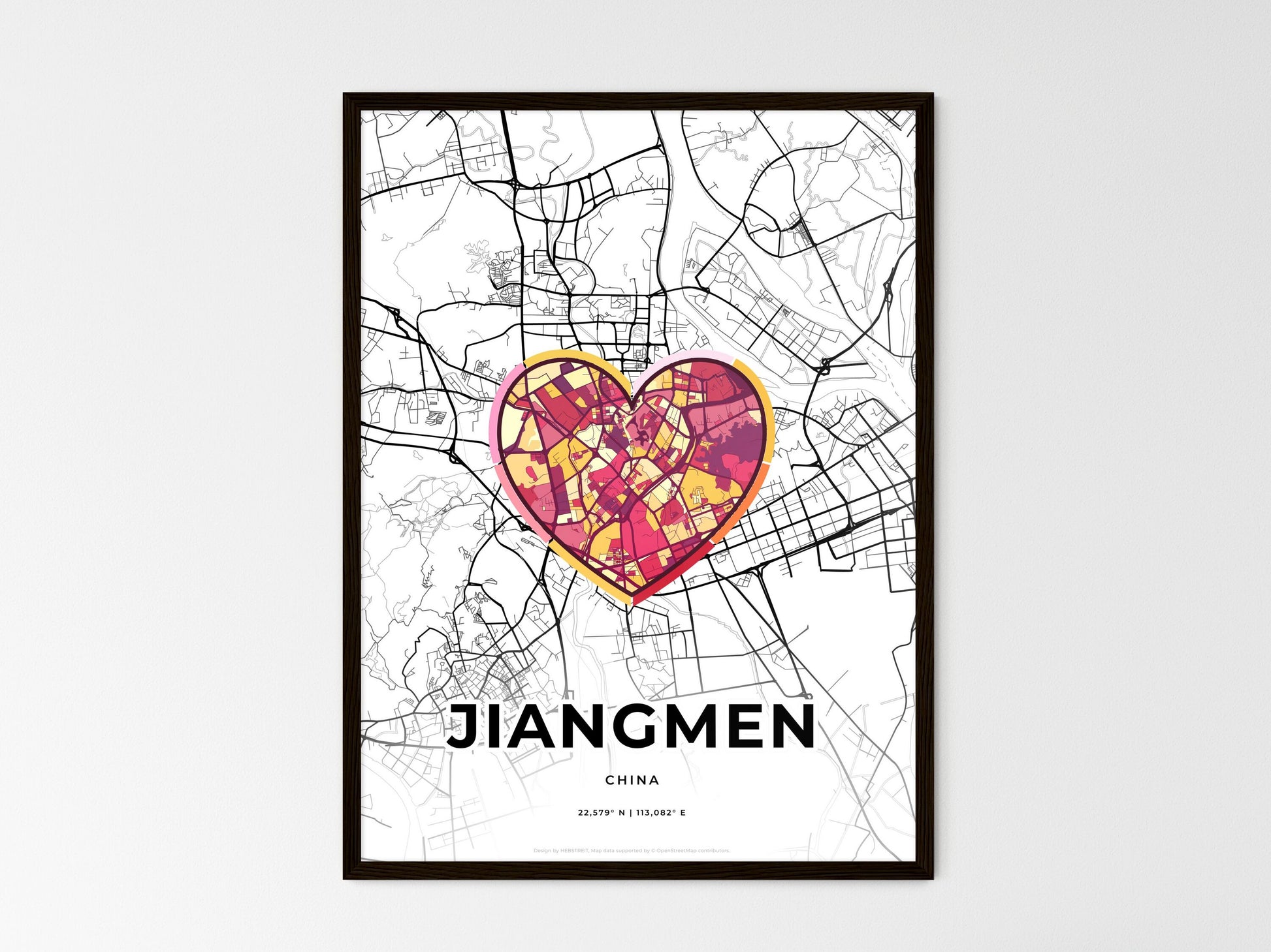 JIANGMEN CHINA minimal art map with a colorful icon. Where it all began, Couple map gift. Style 2