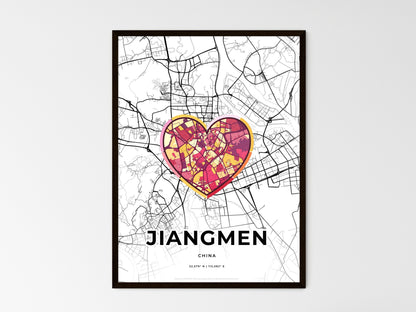 JIANGMEN CHINA minimal art map with a colorful icon. Where it all began, Couple map gift. Style 2