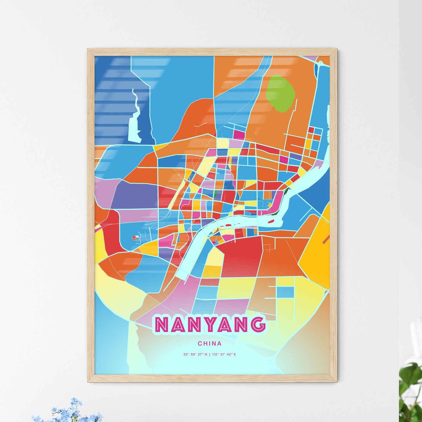 Colorful NANYANG CHINA Fine Art Map Crazy Colors