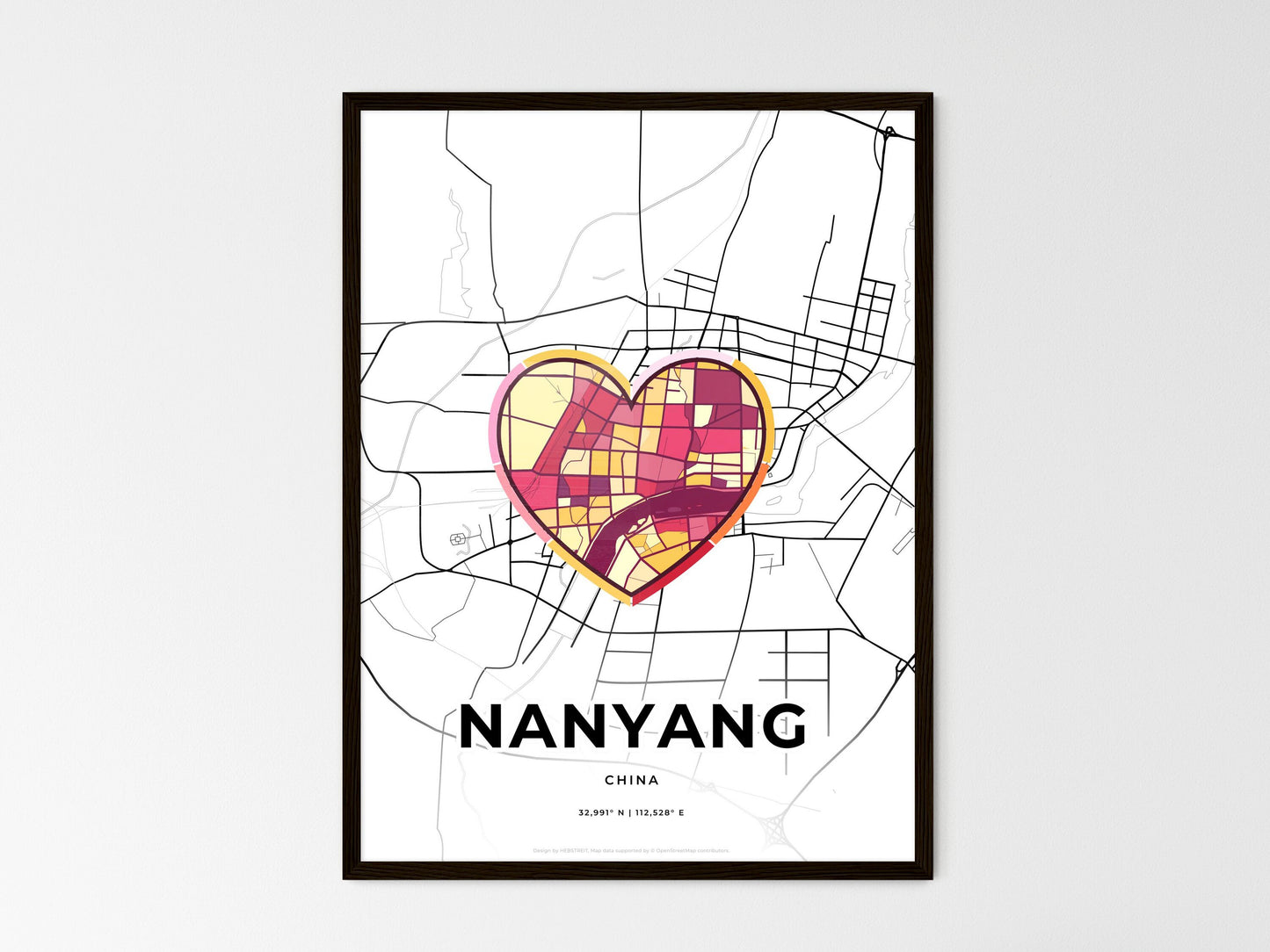 Nanyang China wedding art map with heart icon