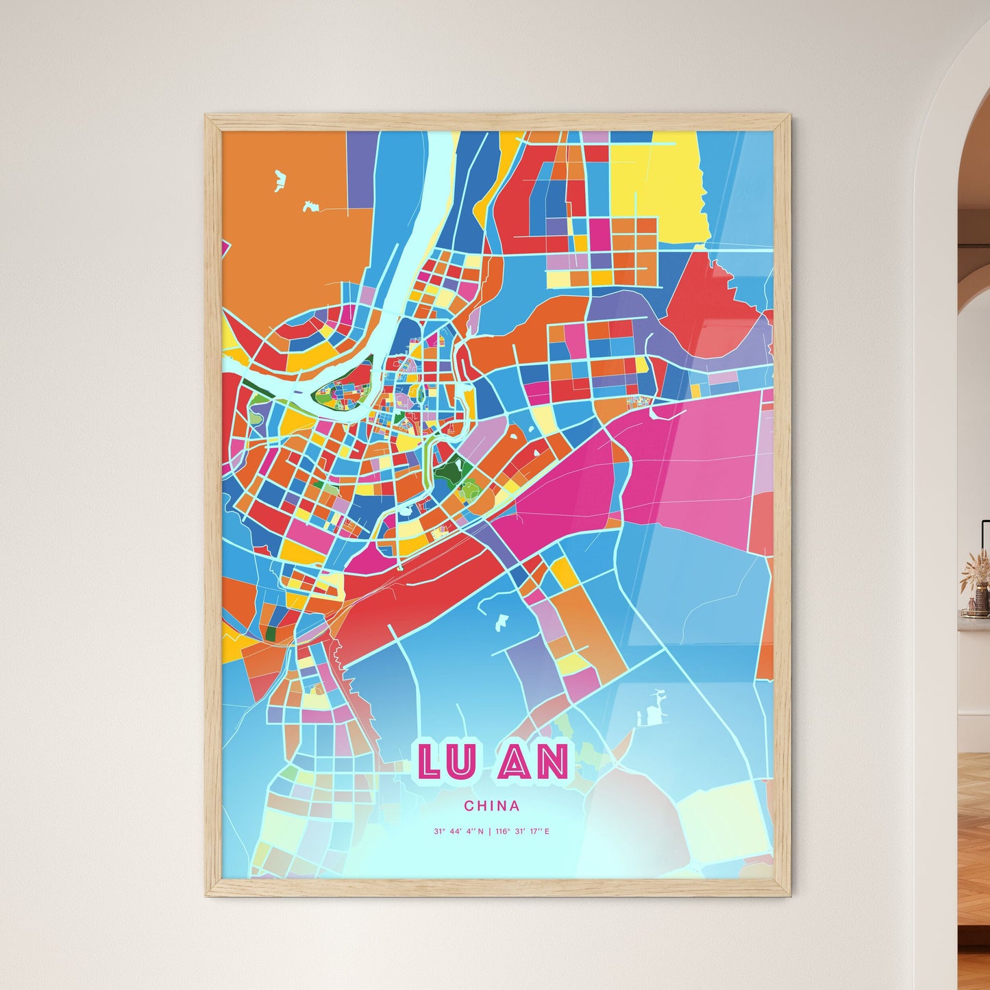 Colorful LU AN CHINA Fine Art Map Crazy Colors