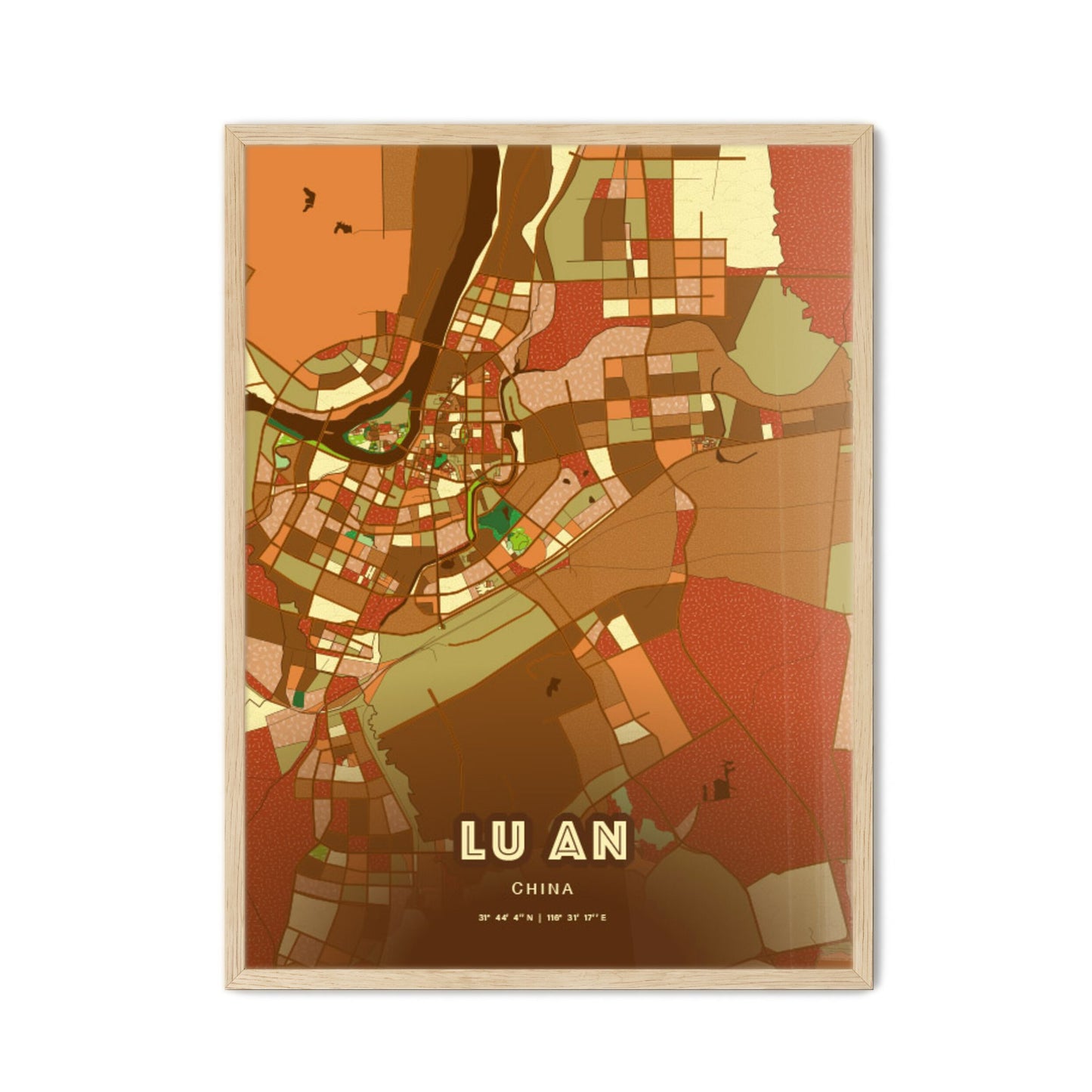 Colorful LU AN CHINA Fine Art Map Farmhouse