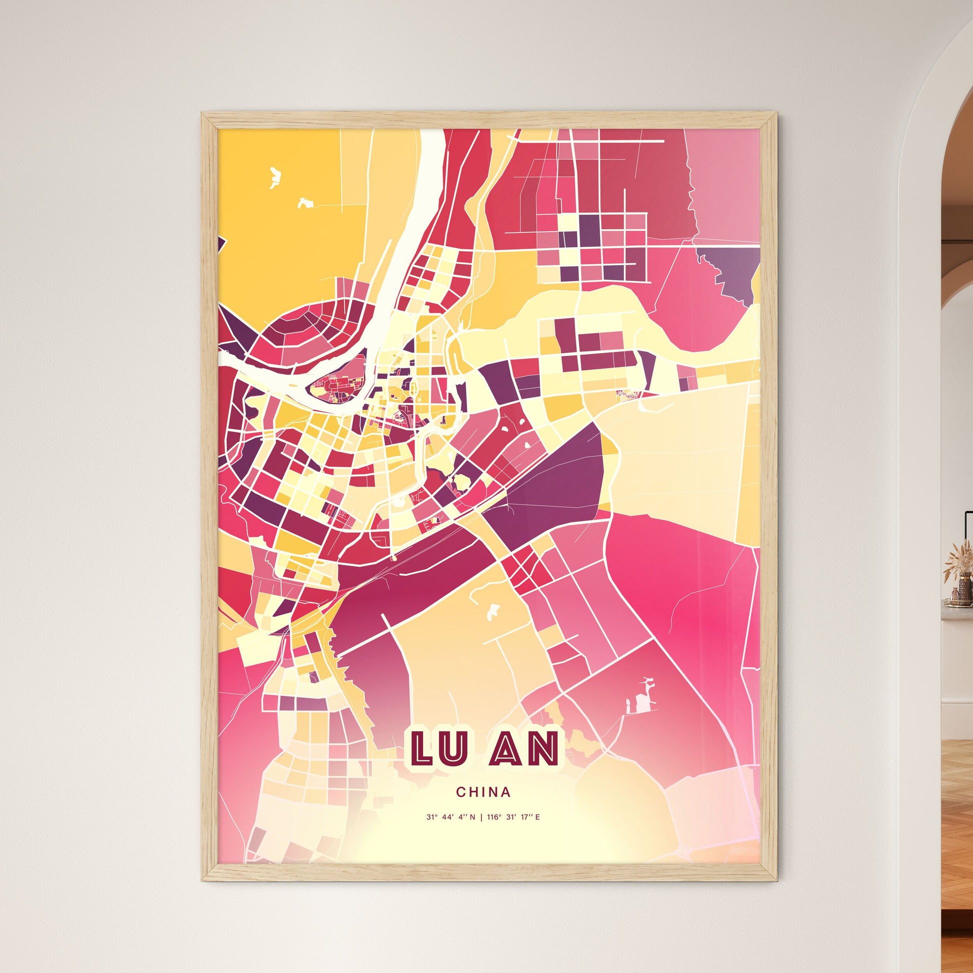 Colorful LU AN CHINA Fine Art Map Hot Red