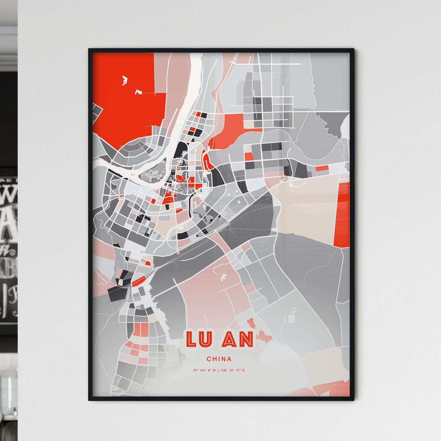 Colorful LU AN CHINA Fine Art Map Modern