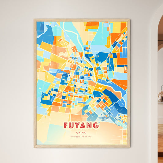 Colorful FUYANG CHINA Fine Art Map Blue Orange