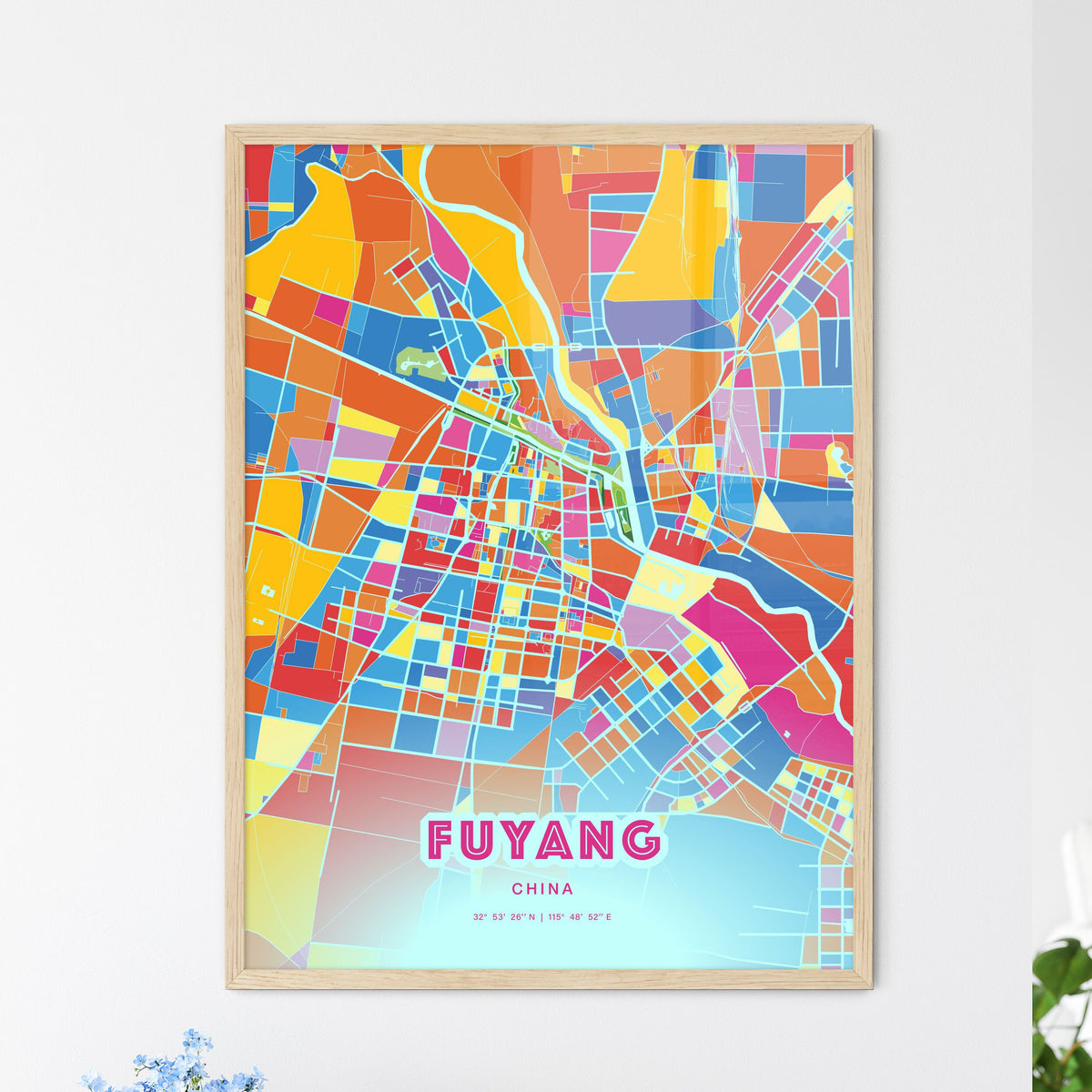 Colorful FUYANG CHINA Fine Art Map Crazy Colors