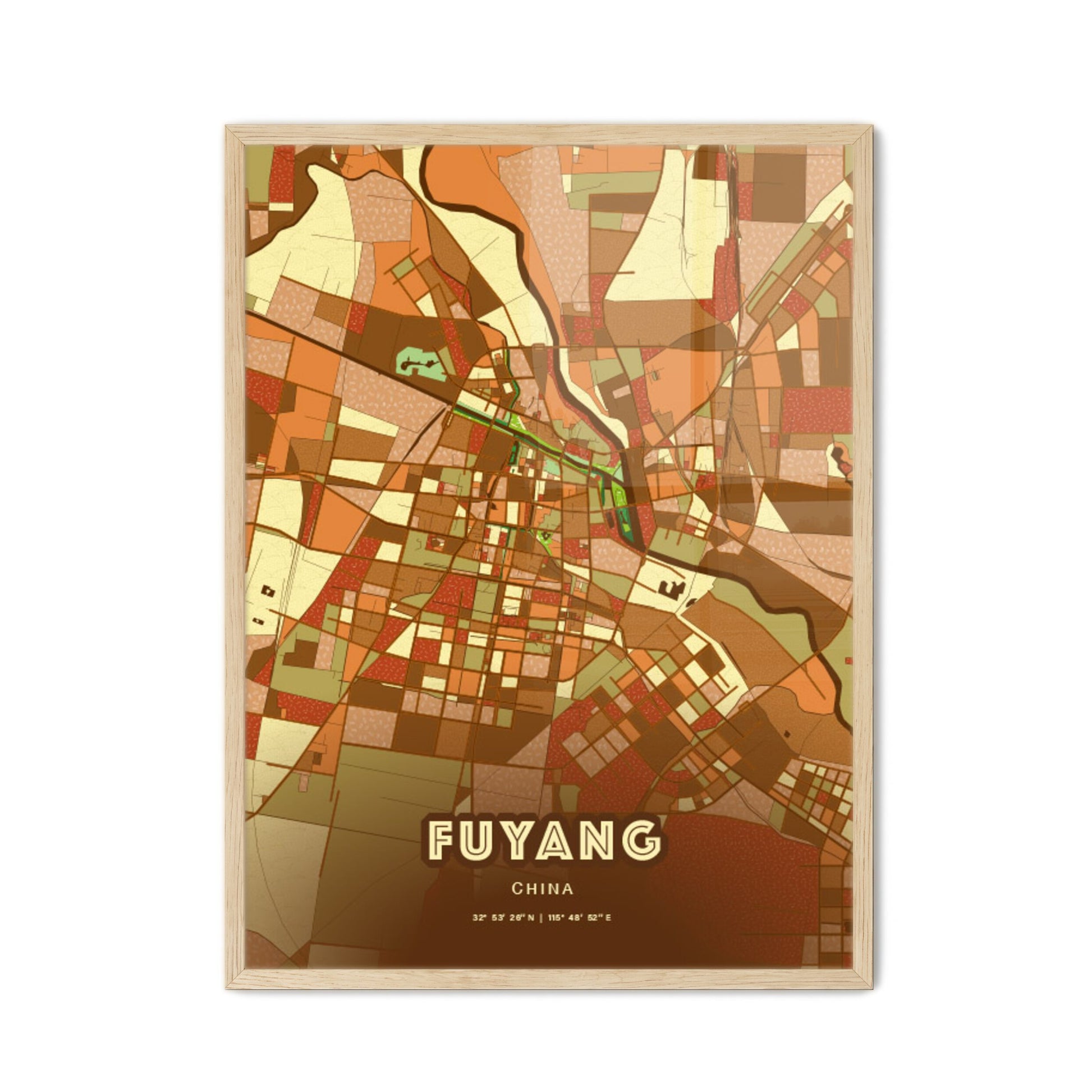 Colorful FUYANG CHINA Fine Art Map Farmhouse