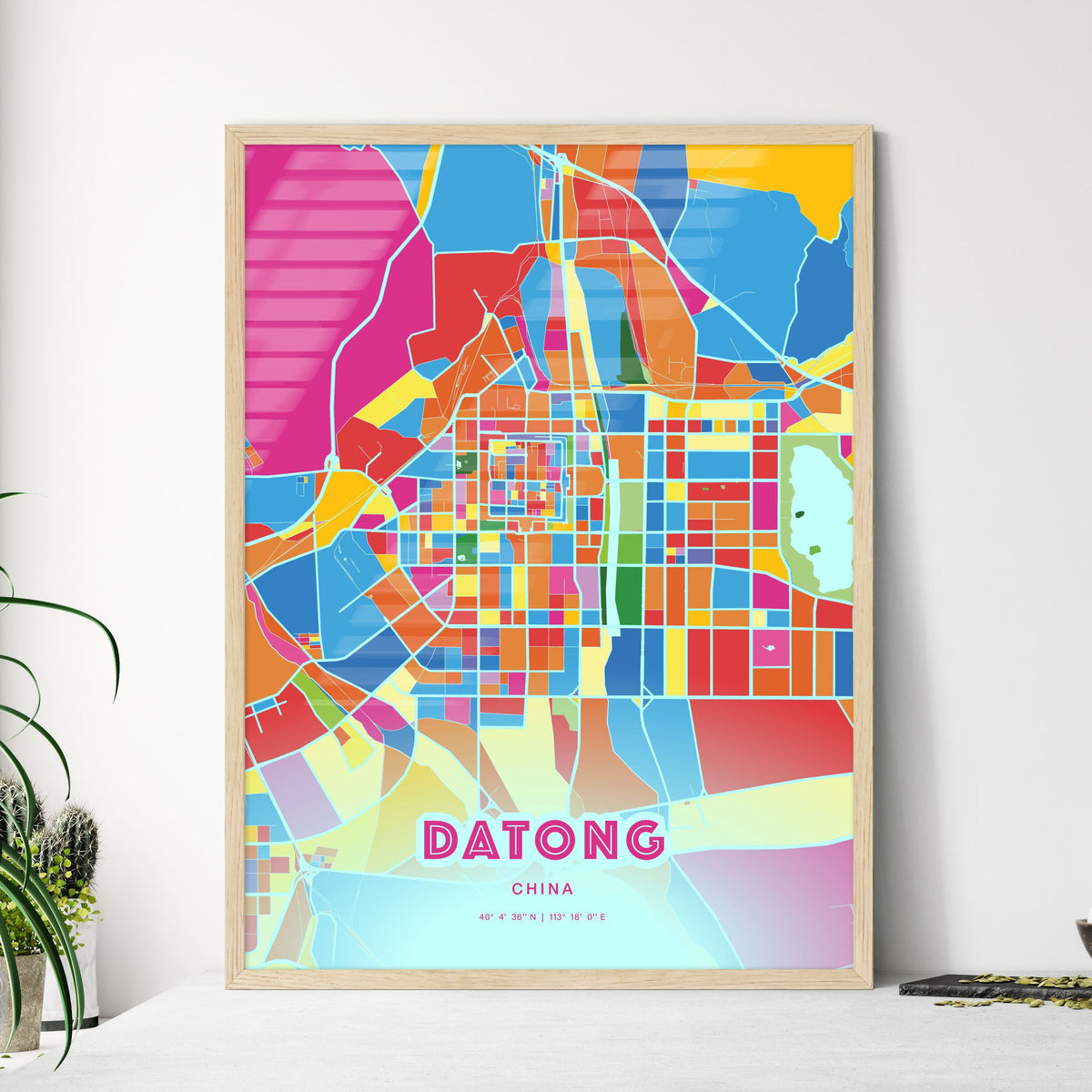 Colorful DATONG CHINA Fine Art Map Crazy Colors