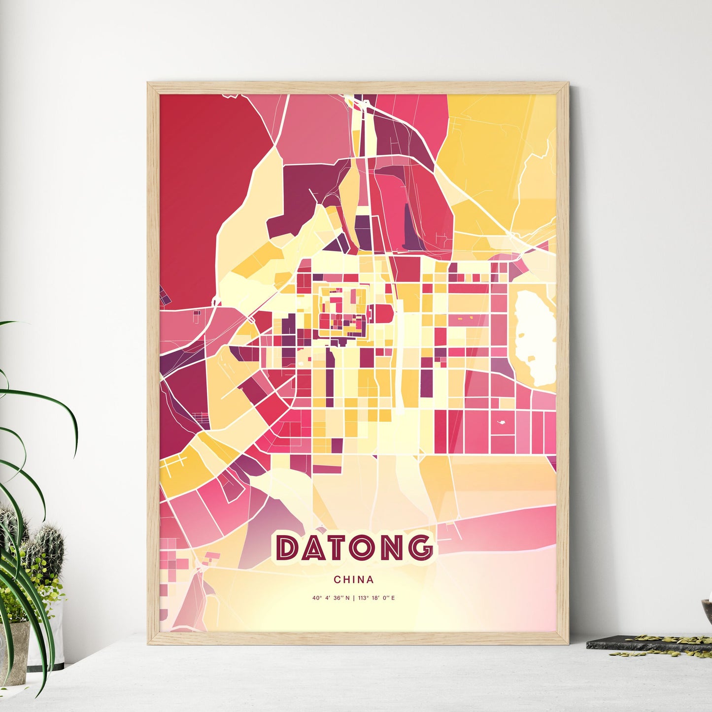 Colorful DATONG CHINA Fine Art Map Hot Red