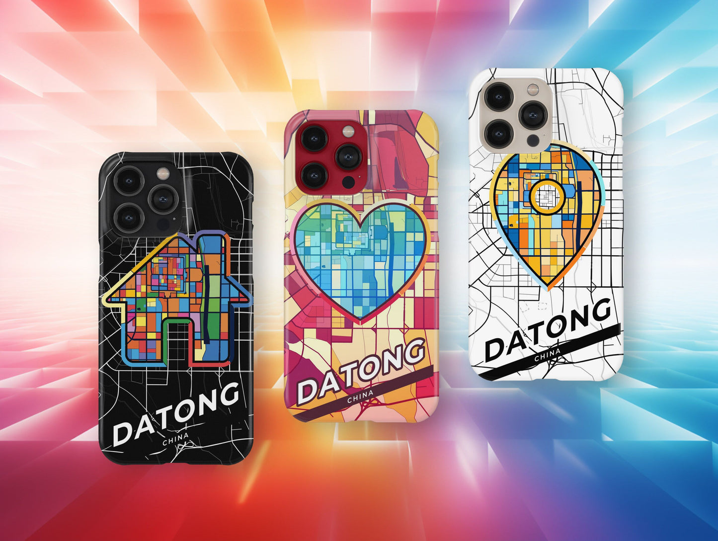 Datong China slim phone case with colorful icon. Birthday, wedding or housewarming gift. Couple match cases.