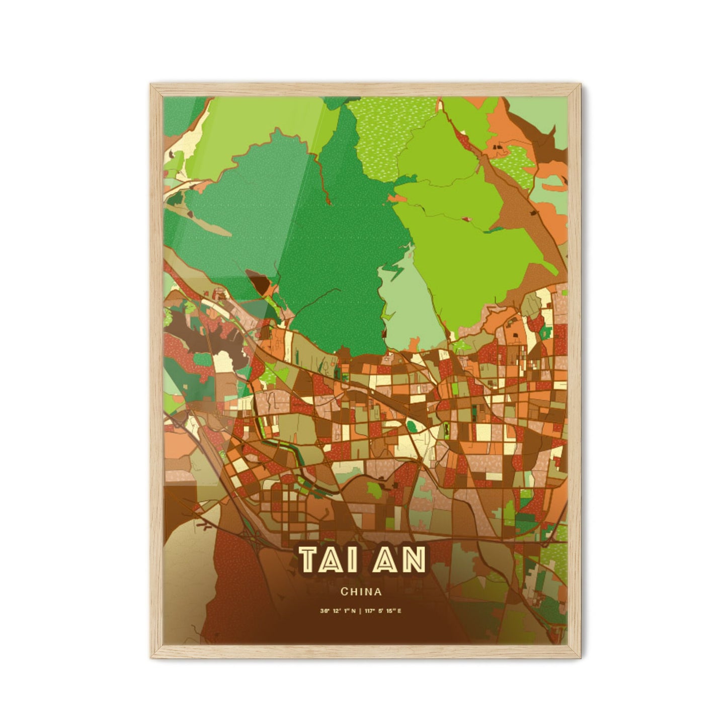 Colorful TAI AN CHINA Fine Art Map Farmhouse