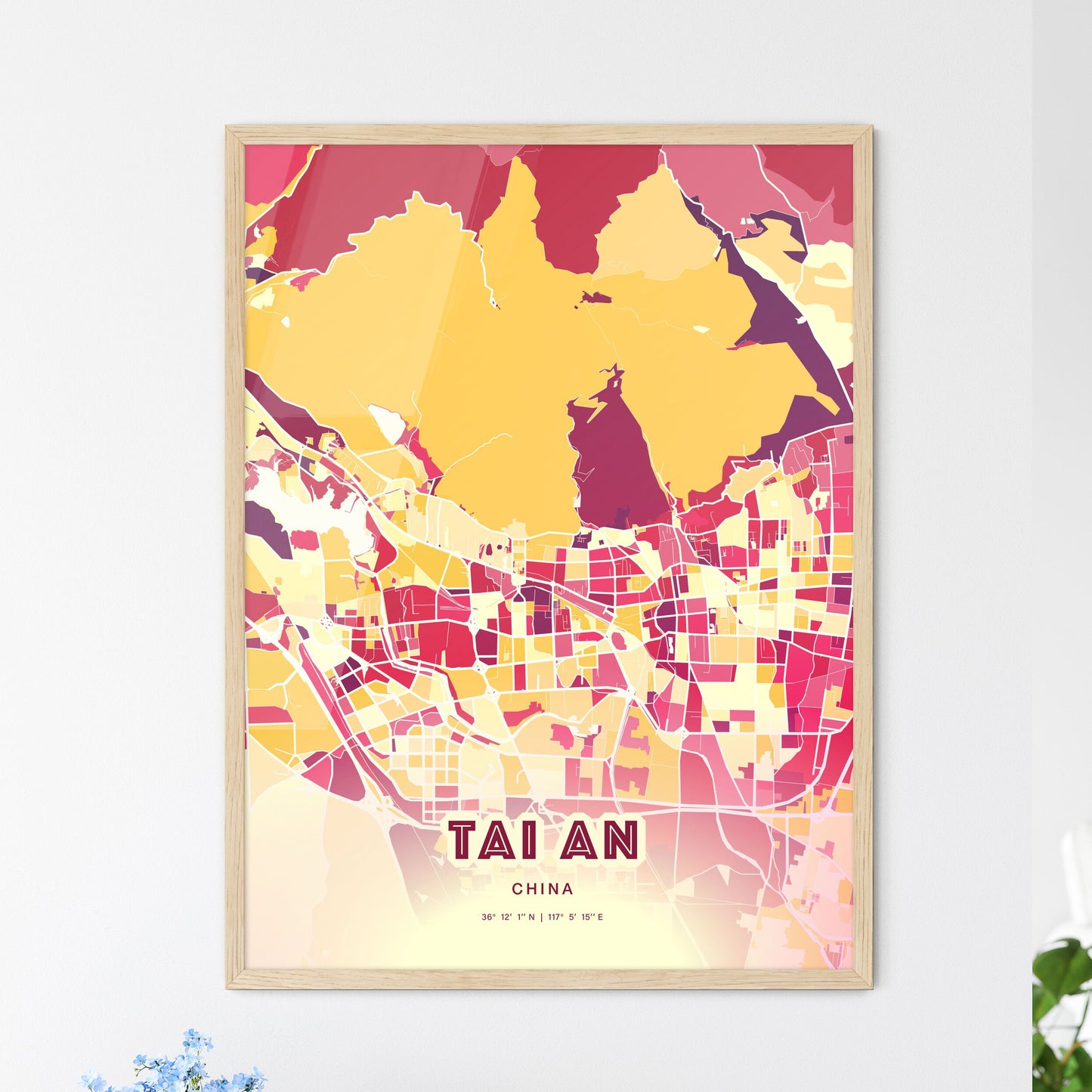 Colorful TAI AN CHINA Fine Art Map Hot Red