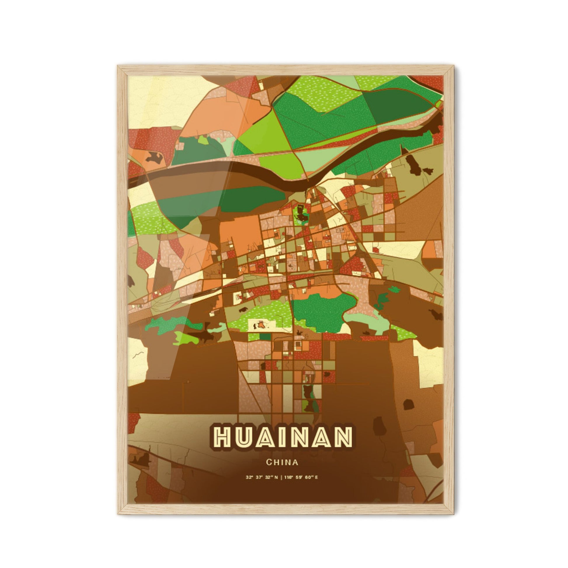 Colorful HUAINAN CHINA Fine Art Map Farmhouse