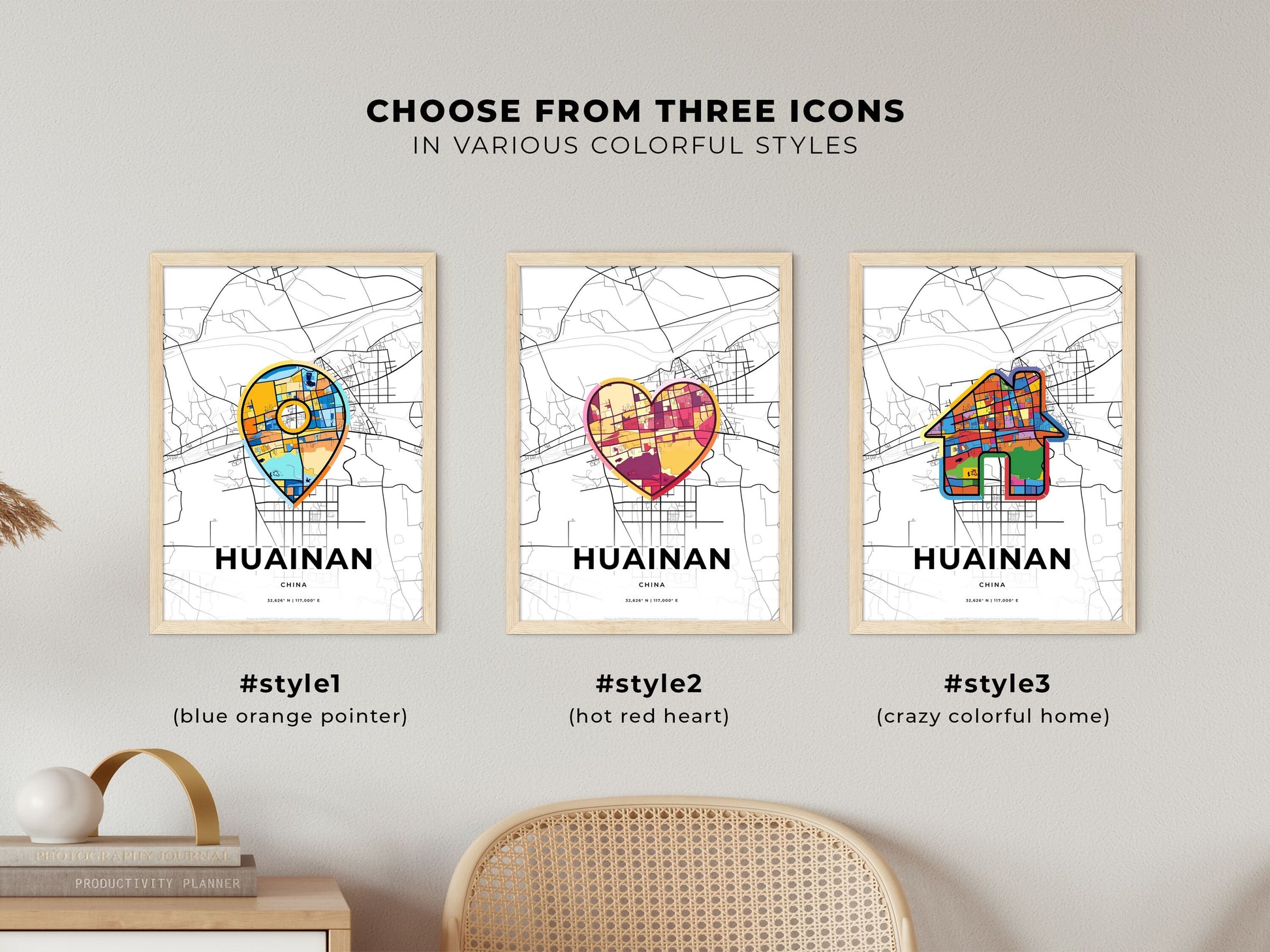 Huainan China maps with colorful icons