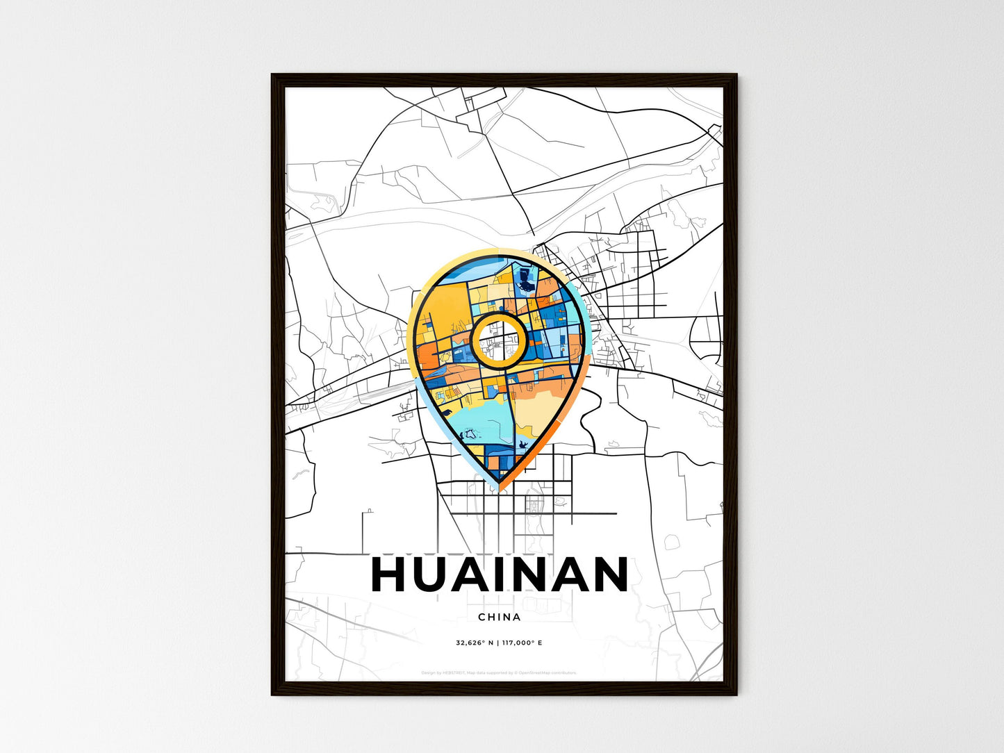 Huainan China wedding art map with pointer icon