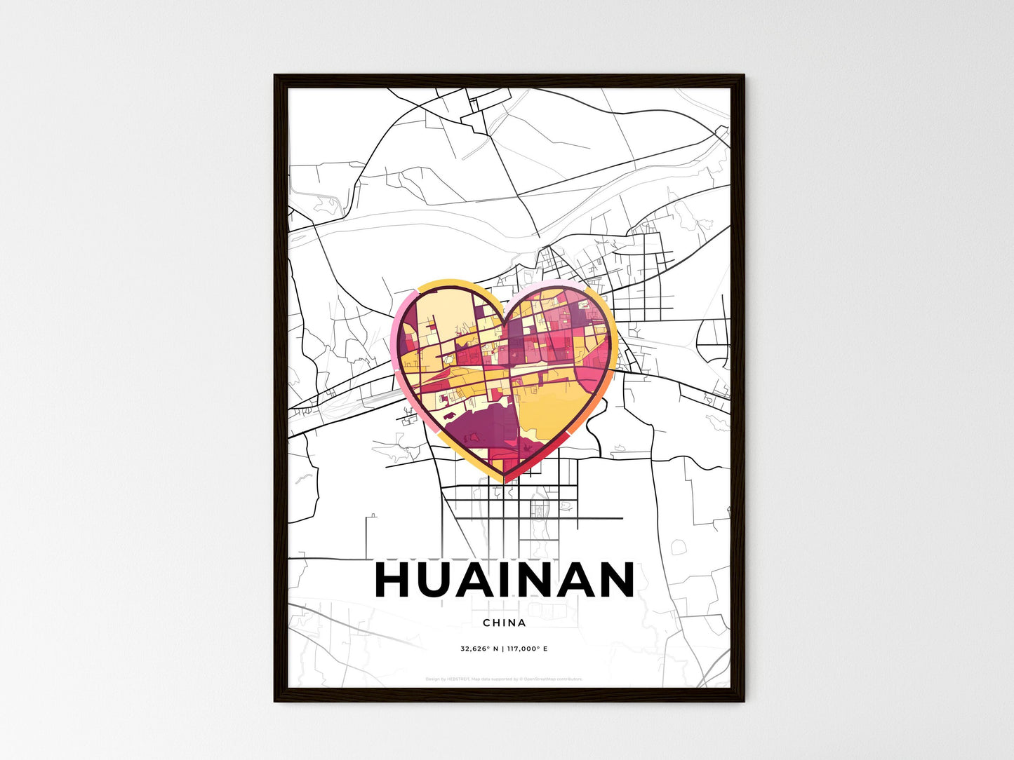 Huainan China wedding art map with heart icon