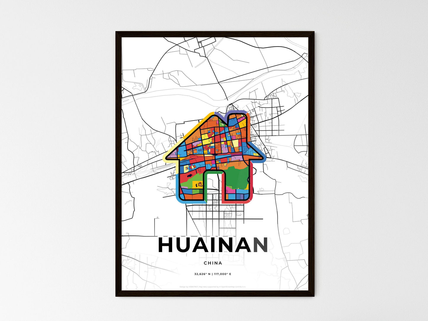 Huainan China wedding art map with home icon