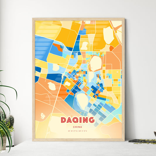 Colorful DAQING CHINA Fine Art Map Blue Orange