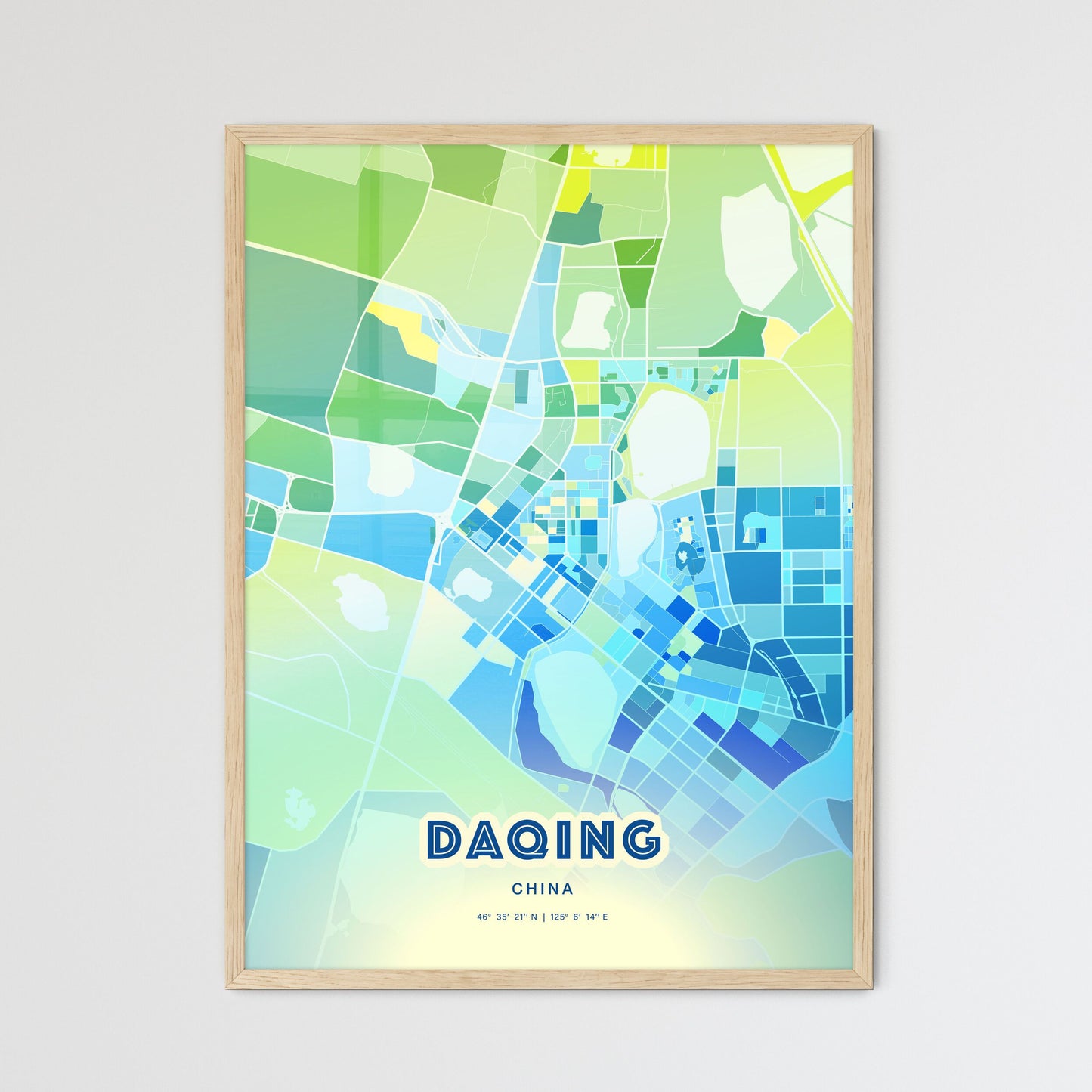 Colorful DAQING CHINA Fine Art Map Cool Blue