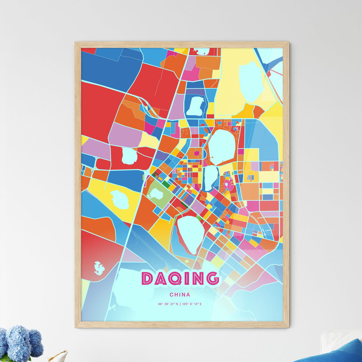 Colorful DAQING CHINA Fine Art Map Crazy Colors